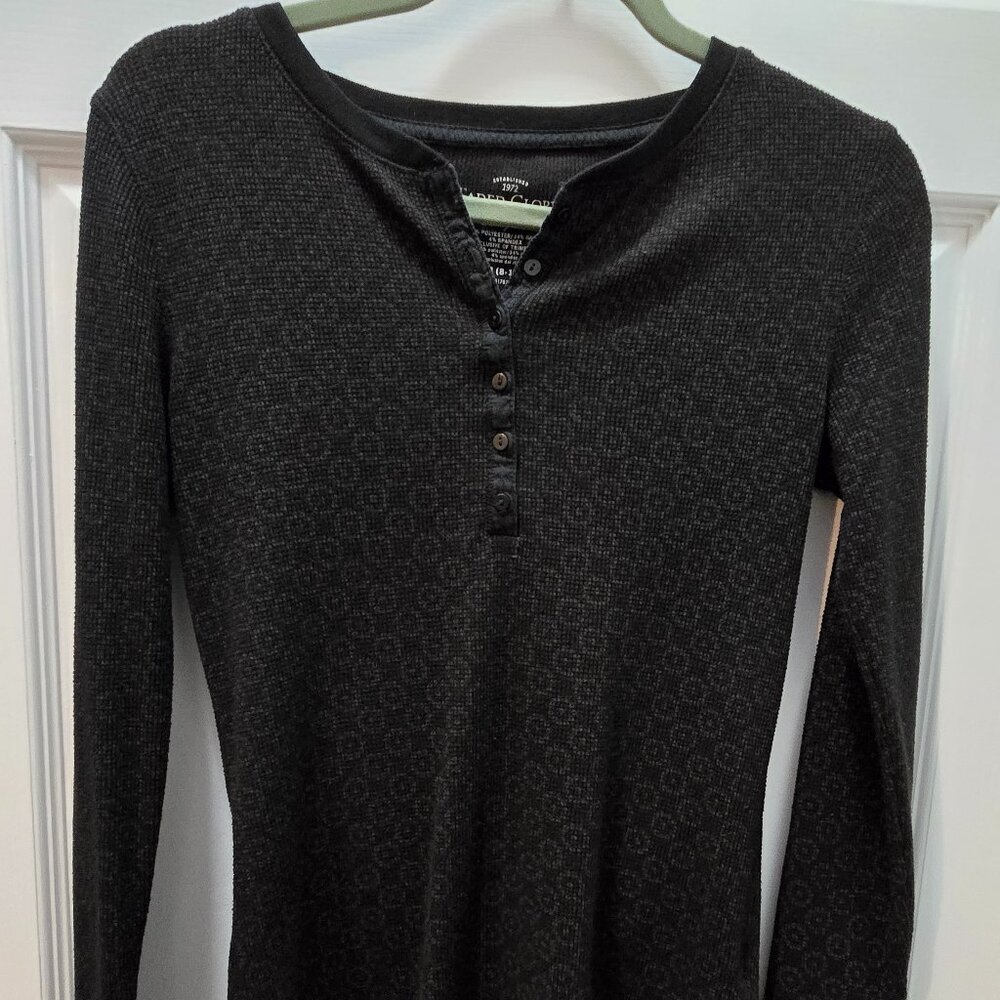 Faded Glory Black with Pattern Thermal Henley Shirt Size M (8-10)